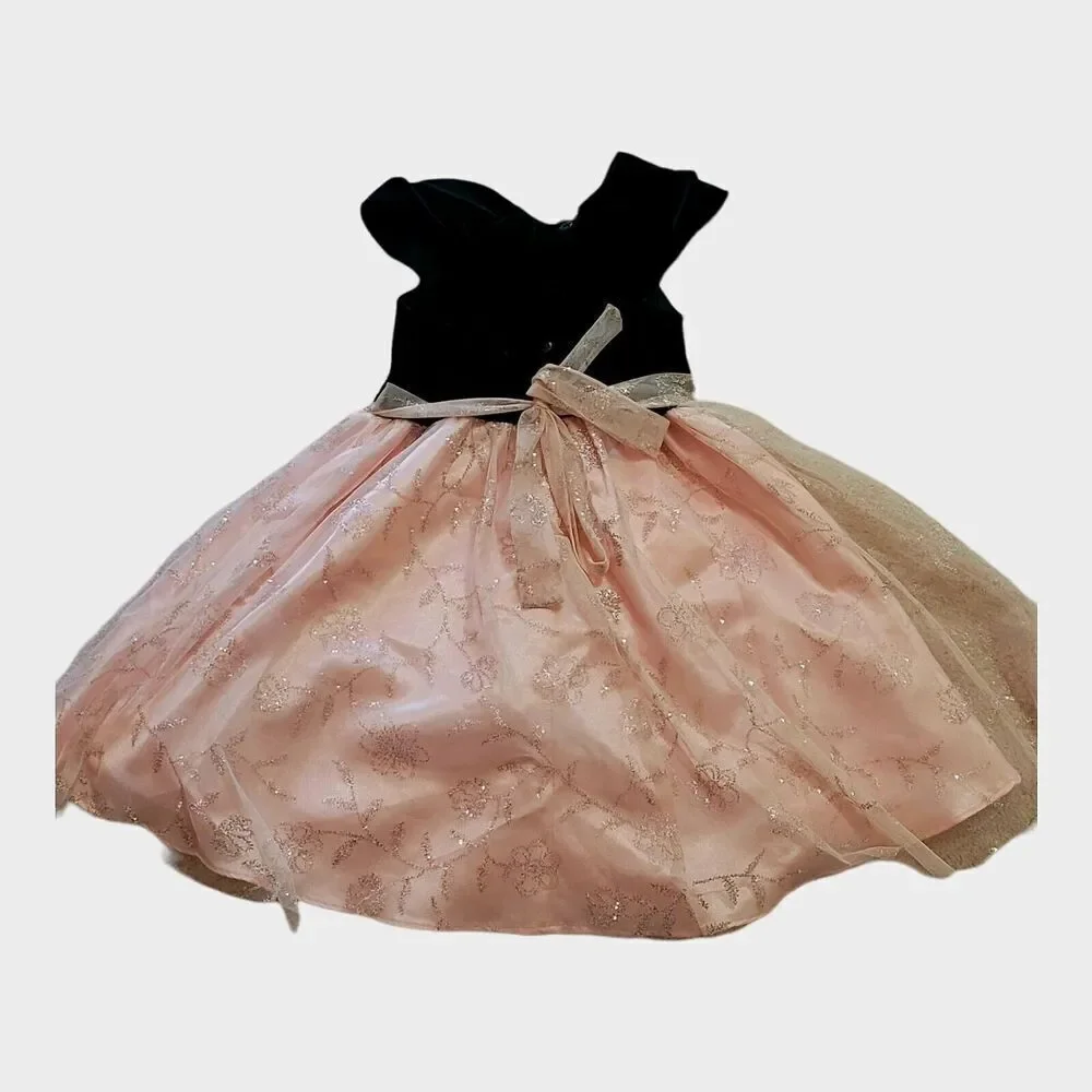 Jona Michelle Girl's Size 6 Dress Party Black Velour Bodice‎ Peach Satin
